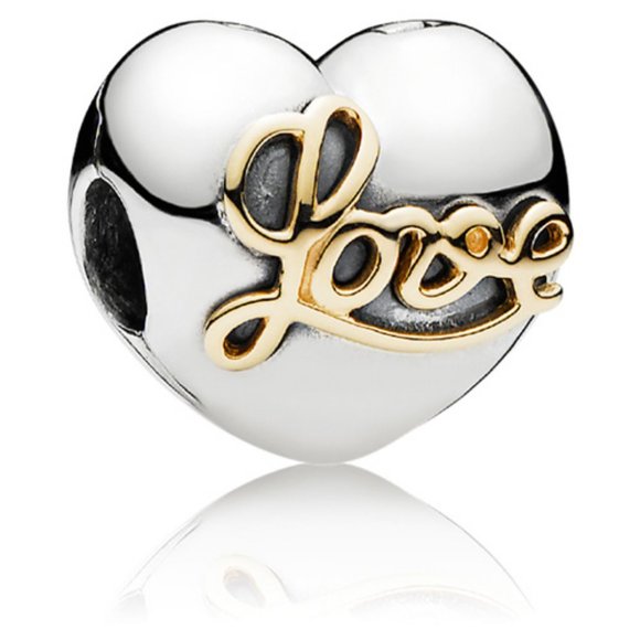 Pandora Jewelry - PANDORA Heart of Love Script Clip Bracelet Charm Sterling Silver 14K Gold 791735